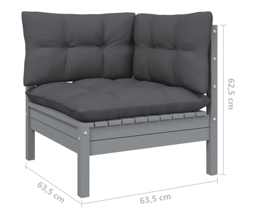 Muebles de jardín 11 pzas y cojines gris madera de pino