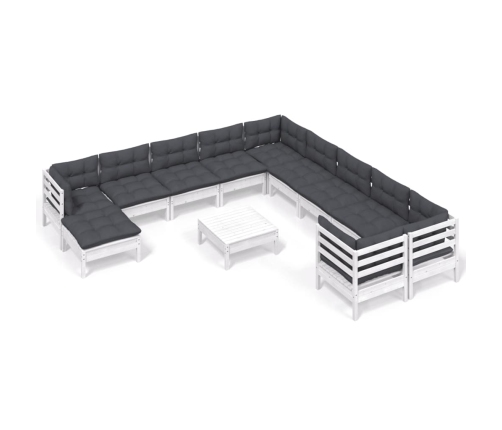 Muebles de jardín 12 pzas con cojines blanco madera de pino