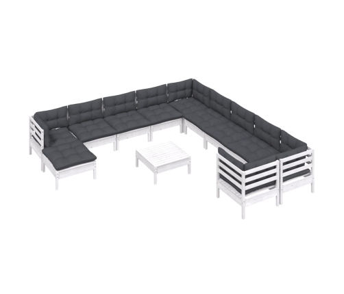Muebles de jardín 12 pzas con cojines blanco madera de pino