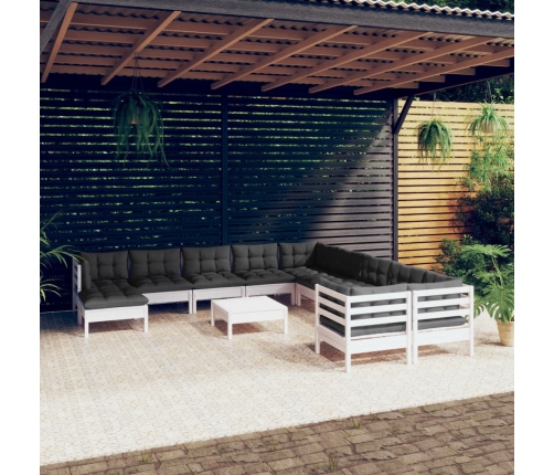 Muebles de jardín 12 pzas con cojines blanco madera de pino