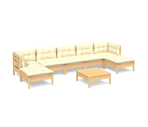 Muebles de jardín 8 piezas cojines madera de pino color crema