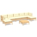 Muebles de jardín 8 piezas cojines madera de pino color crema