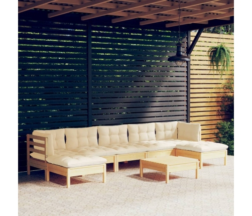 Muebles de jardín 8 piezas cojines madera de pino color crema