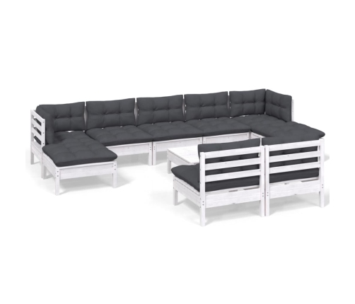 Muebles de jardín 10 pzas con cojines blanco madera de pino