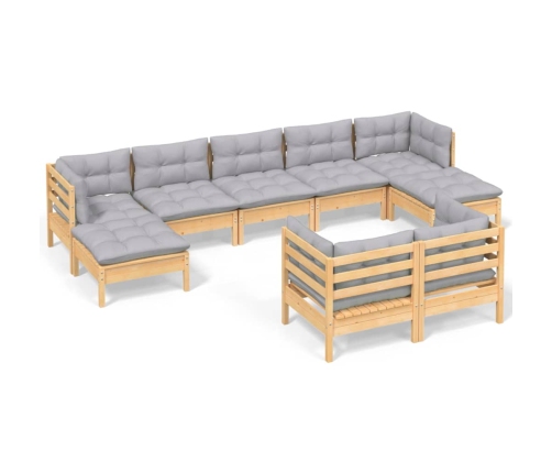 Juego de muebles de jardín 9 pzas y cojines madera maciza pino