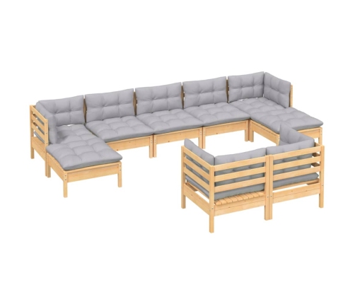 Juego de muebles de jardín 9 pzas y cojines madera maciza pino