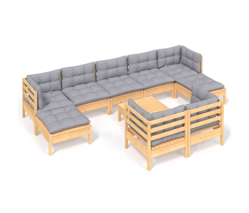 Juego de muebles de jardín 10 pzas y cojines madera maciza pino