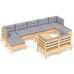Juego de muebles de jardín 10 pzas y cojines madera maciza pino