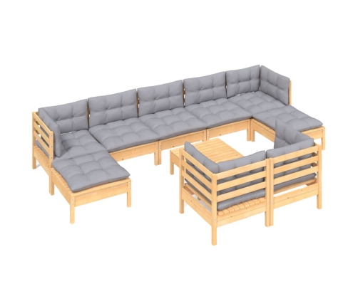 Juego de muebles de jardín 10 pzas y cojines madera maciza pino