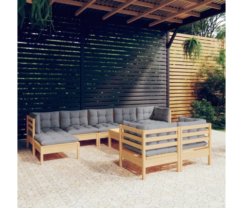 Juego de muebles de jardín 10 pzas y cojines madera maciza pino