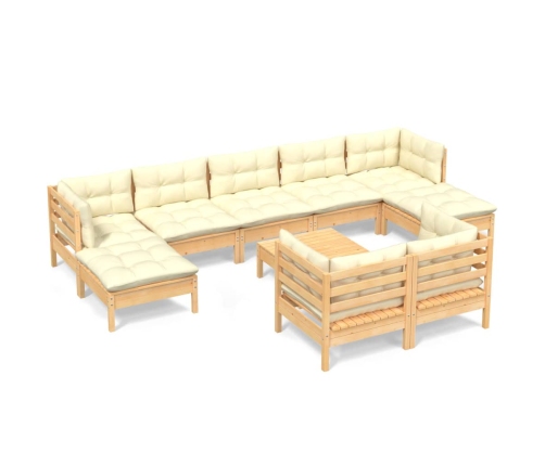 Muebles de jardín 10 pzas y cojines madera maciza de pino crema