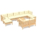 Muebles de jardín 10 pzas y cojines madera maciza de pino crema