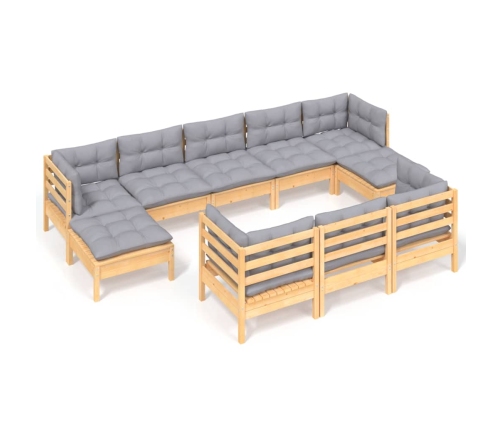 Juego de muebles de jardín 10 pzas y cojines madera maciza pino