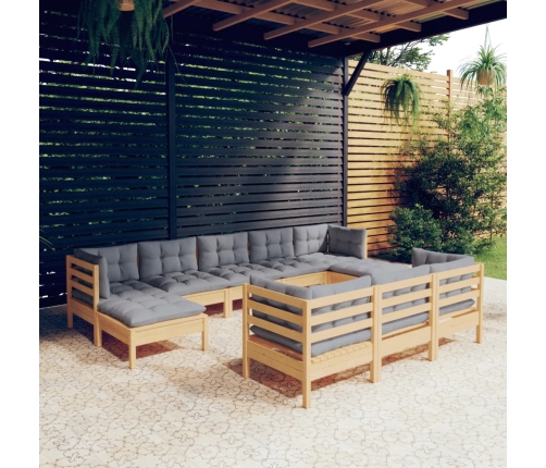 Juego de muebles de jardín 10 pzas y cojines madera maciza pino