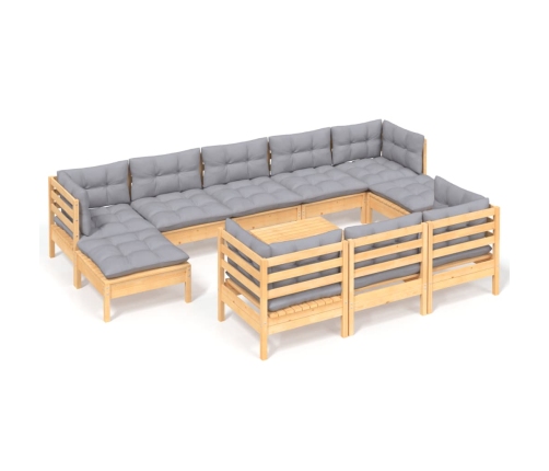 Juego de muebles de jardín 11 pzas y cojines madera maciza pino