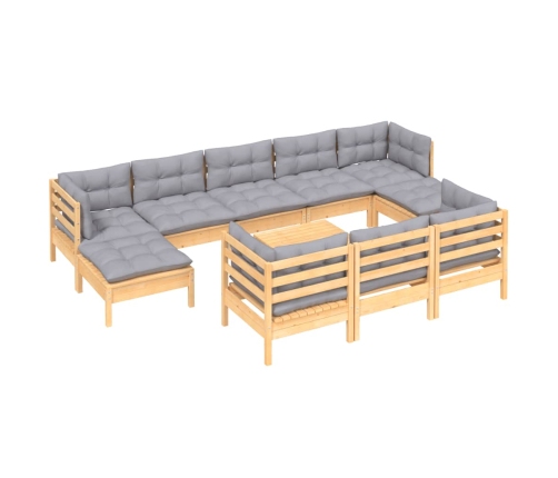 Juego de muebles de jardín 11 pzas y cojines madera maciza pino