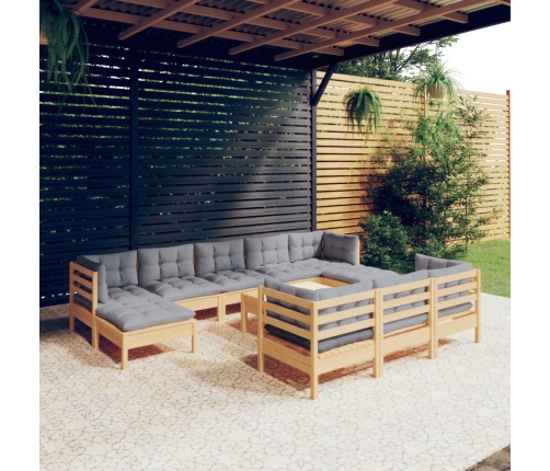 Juego de muebles de jardín 11 pzas y cojines madera maciza pino