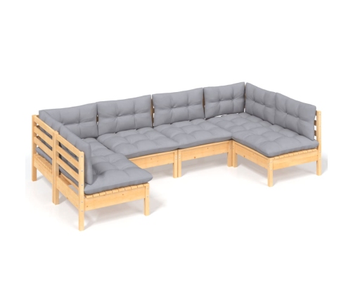 Juego de muebles de jardín 6 pzas y cojines madera maciza pino