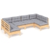 Juego de muebles de jardín 6 pzas y cojines madera maciza pino