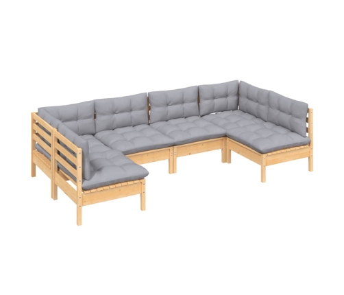 Juego de muebles de jardín 6 pzas y cojines madera maciza pino