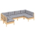 Juego de muebles de jardín 6 pzas y cojines madera maciza pino