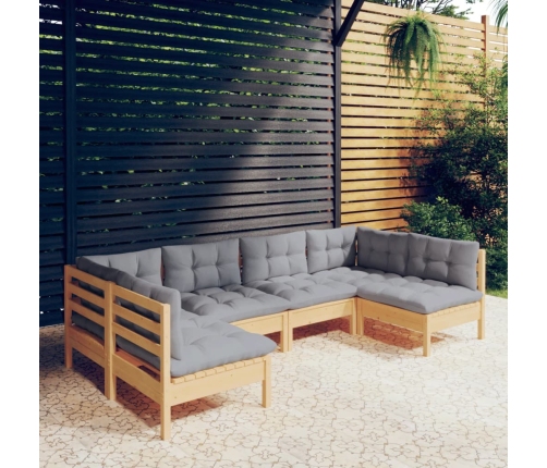 Juego de muebles de jardín 6 pzas y cojines madera maciza pino