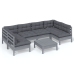 Muebles de jardín 7 pzas y cojines gris madera maciza de pino