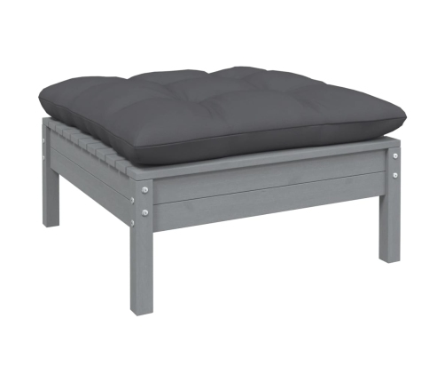 Muebles de jardín 7 pzas y cojines gris madera maciza de pino