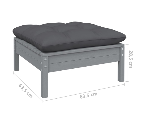 Muebles de jardín 7 pzas y cojines gris madera maciza de pino