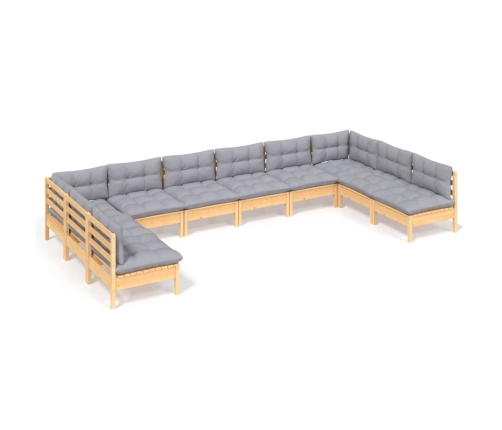 Juego de muebles de jardín 10 pzas y cojines madera maciza pino