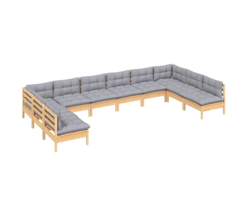 Juego de muebles de jardín 10 pzas y cojines madera maciza pino