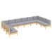 Juego de muebles de jardín 10 pzas y cojines madera maciza pino