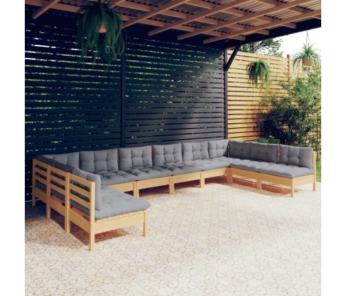 Juego de muebles de jardín 10 pzas y cojines madera maciza pino