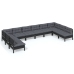 Muebles de jardín 10 pzas y cojines negro madera maciza de pino