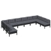 Muebles de jardín 10 pzas y cojines negro madera maciza de pino