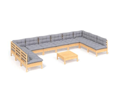 Juego de muebles de jardín 11 pzas y cojines madera maciza pino