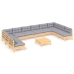 Juego de muebles de jardín 11 pzas y cojines madera maciza pino