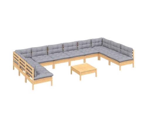 Juego de muebles de jardín 11 pzas y cojines madera maciza pino