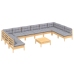 Juego de muebles de jardín 11 pzas y cojines madera maciza pino