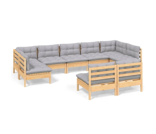 Juego de muebles de jardín 9 pzas y cojines madera maciza pino