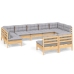 Juego de muebles de jardín 9 pzas y cojines madera maciza pino