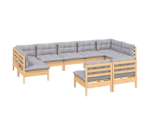Juego de muebles de jardín 9 pzas y cojines madera maciza pino