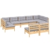 Juego de muebles de jardín 9 pzas y cojines madera maciza pino