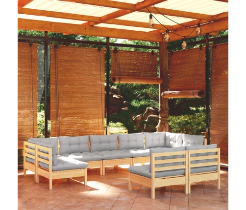 Juego de muebles de jardín 9 pzas y cojines madera maciza pino