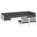 Muebles de jardín 9 pzas y cojines blanco madera maciza de pino