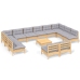 Muebles de jardín 13 pzas y cojines madera maciza de pino gris