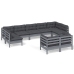 Muebles de jardín 9 pzas y cojines gris madera maciza de pino