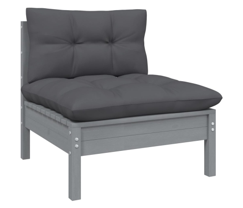 Muebles de jardín 9 pzas y cojines gris madera maciza de pino