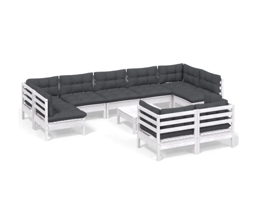 Muebles de jardín 10 pzas con cojines blanco madera maciza pino