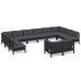 Muebles de jardín 12 pzas y cojines negro madera maciza de pino
